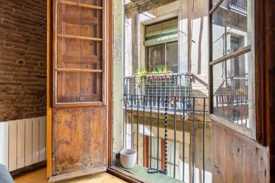 a bathroom with a sink and a shower at Historic El Born 2BR Monthly Stay Workspace in Barcelona