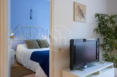 a bedroom with a bed and a tv on a table at Acogedor apartamento en Barcelona in Barcelona