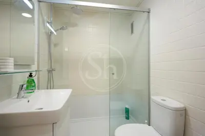 a bathroom with a shower and a toilet and a sink at Acogedor apartamento en Barcelona in Barcelona