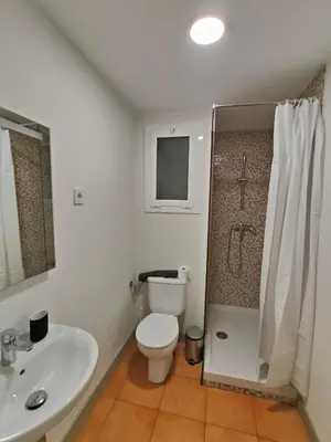 a bathroom with a toilet and a sink and a shower at Charming apartment Poblenou beach in Barcelona