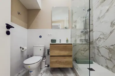 a bathroom with a toilet and a shower at Precioso apartamento en Ronda Sant Pau in Barcelona