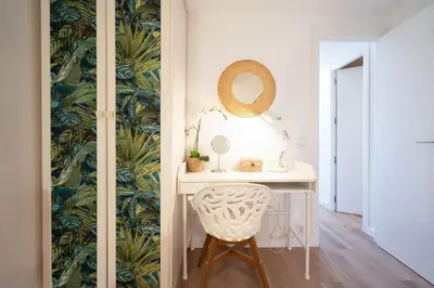 a dressing room with a desk and a mirror at Castelldefels - Apartment - Sleeps 4 - Beach Side in Castelldefels
