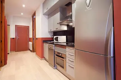 a kitchen with a stainless steel refrigerator at Catalunya Executive 3 bedrooms, 3 bathrooms AC wifi in Barcelona