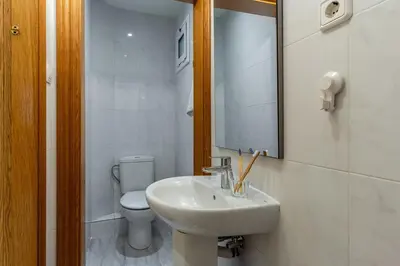 a bathroom with a sink and a toilet and a mirror at Canela Homes BARCELONA ARC DE TRIOMF in Barcelona
