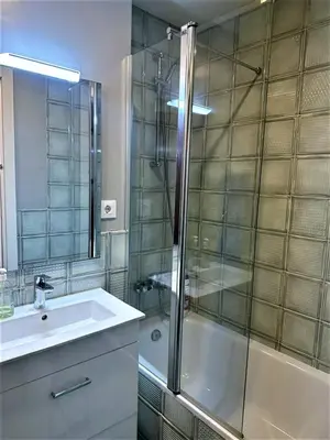 a bathroom with a sink and a shower at Acogedoras habitaciones Sepulveda in Barcelona
