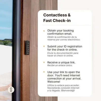 a sign on a door that says fast check in at Design Suites by Olala Homes in Hospitalet de Llobregat