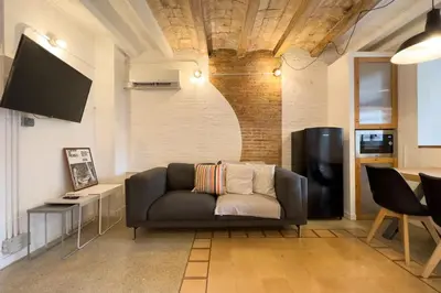 a living room with a couch and a flat screen tv at Barcelona Touch Apartments - Font Honrada in Barcelona