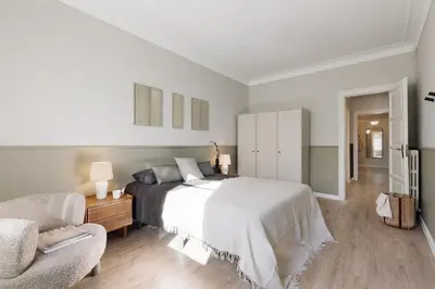 a home office with a desk and a window at Morell - 3 bedroom and office in Eixample Esquerra in Barcelona