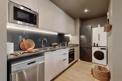 a bathroom with a shower and a toilet and a sink at Fageda - 2 bedrooms and balcony in Sant Antoni in Barcelona
