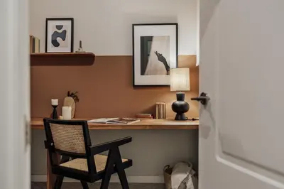 a kitchen with white cabinets and a sink at Yesil - 2 bedrooms and office in Sant Antoni in Barcelona