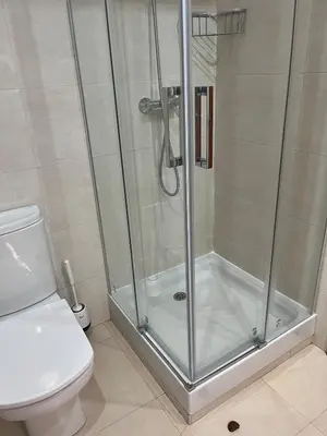 a bathroom with a shower and a toilet at Holiday near Sitges with private terrace in Vilanova i la Geltrú
