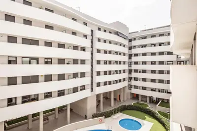 an aerial view of an apartment building at Contemporary 2BR with Pool & Gym in Hospitalet de Llobregat