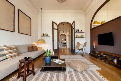 a bathroom with a sink and a toilet and a shower at Atins - 2 bedrooms in Eixample Dreta in Barcelona