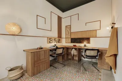 a bedroom with two beds and a mirror at Hunde - 2 bedrooms in Eixample Esquerra in Barcelona
