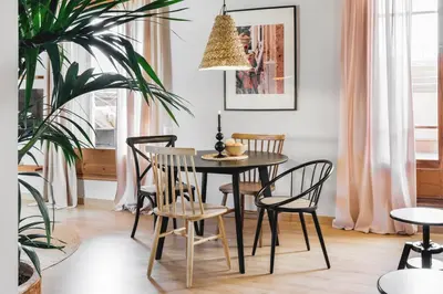 a kitchen with a wooden counter and a potted plant at Rio Doce - 1 bedroom and terrace in Gòtic in Barcelona
