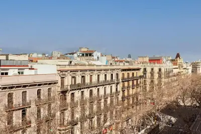 arial view of an old building in a city at Balcón, WiFi y aire acondicionado en Plaza Cataluña in Barcelona