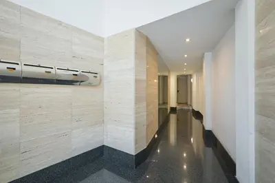 a hallway with a train on the wall at 1IND1011 - One bedroom apartment in Barcelona