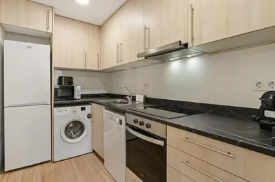 a kitchen with a washing machine and a washer at Flateli Espronceda 32 in Barcelona
