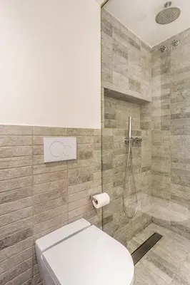 a bathroom with a toilet and a shower at SeaSunSand Apartment in San Pol de Mar