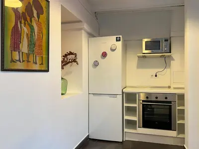 a kitchen with a refrigerator and a microwave at Stay Unique Apartment Martínez de la Rosa in Barcelona