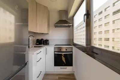 a small kitchen with a stove and a window at Stay Unique Apartment Taquigraf in Barcelona