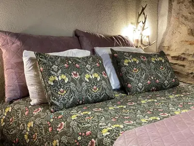 a bed with two pillows on top of it at Roca negra Montseny in Fogars de Montclus