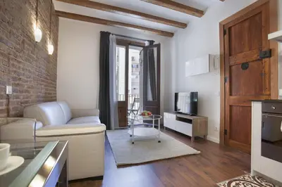 a living room with a couch and a television at Tendency Apartments - Sagrada Familia in Barcelona