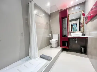 a bathroom with a shower and a toilet and a sink at Studio Borrell Barcelona in Barcelona