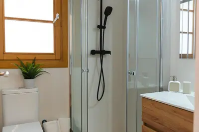 a bathroom with a shower and a toilet and a sink at Barcelona - Gracia P-A in Barcelona