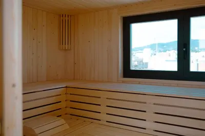 a room with a sauna with a window at Barcelona - Gracia P-B in Barcelona