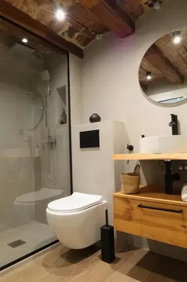 a bathroom with a shower and a toilet and a sink at Apartamento Barcelona playa in Barcelona