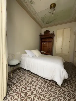 a bedroom with a large white bed in it at Ca La Manso in Sitges
