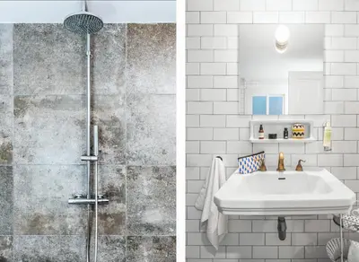 a bathroom with a sink and a shower at Brummell Apartments Eixample Derecha/Ballroom in Barcelona