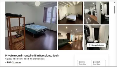 a collage of four pictures of a bedroom and a living room at Private Room Barcelona center in Barcelona