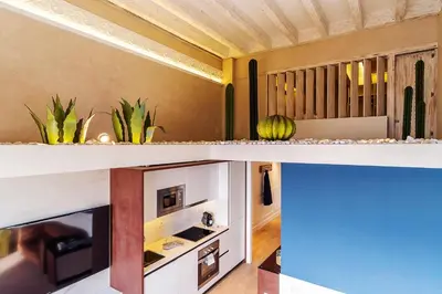 two views of a living room with plants at Enjoybcn Plaza Catalunya Apt. in Barcelona
