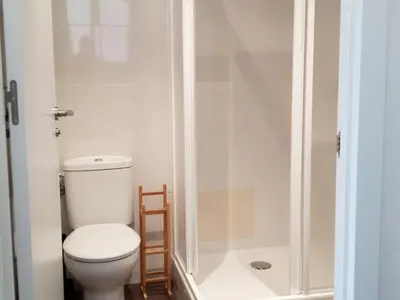a bathroom with a toilet and a shower at 1 Casual Apartments in Barcelona