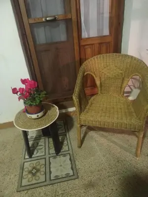 a chair and a table with a potted plant on it at Casa EMILIO in Olesa de Montserrat