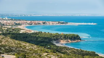 an aerial view of a beach and the ocean at Catalunya Casas Costa Dorada Paradise, 2 km from beach! in Cunit