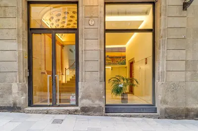 a store window with a potted plant in it at Guest Ready - Modern apartment by Barcelona Port in Barcelona