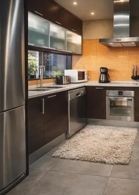 a kitchen with stainless steel appliances and a rug at CENTRAL CITY Ivax in Barcelona
