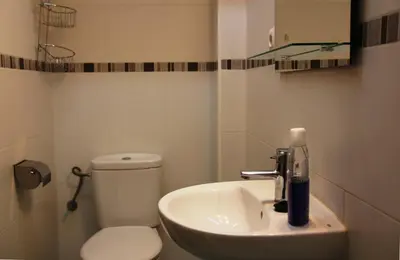 a white bathroom with a toilet and a sink at Loft Sant Martí - Glories in Barcelona