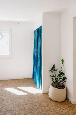 a room with a potted plant and a window at Masia Can Pares in Sant Pere de Ribes