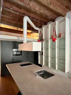 a kitchen with a sink and a stove at Spacious and cozy apartment in Barcelona