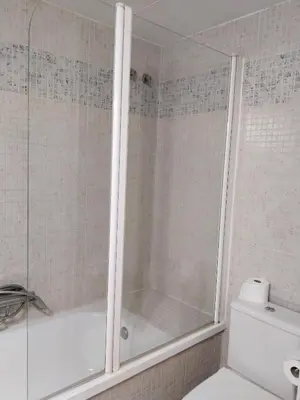 a shower stall in a bathroom with a toilet at Apartament Fira in Hospitalet de Llobregat