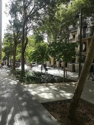 a sidewalk with trees on a city street at ApartEasy mid-term ONLY for VACATIONS stays, BORRELL in Barcelona