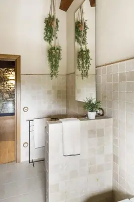 a bathroom with potted plants on the wall at Villa Mas Summit in Collsuspina