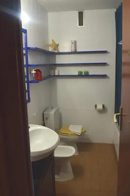 a bathroom with a white toilet and a sink at Duplex Berlin 87 in Barcelona