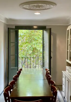 a conference room with a long table and chairs at Smartr Barcelona Ramblas in Barcelona