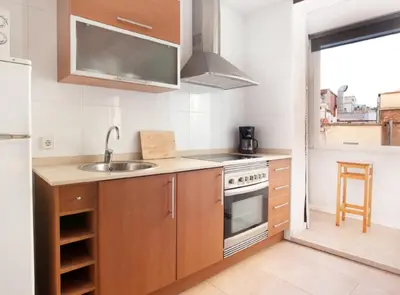 a kitchen with a sink and a stove at Authentic flat2 in Poble sec - Paralelo in Barcelona