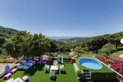 arial view of a resort with a swimming pool at Casa Miramiranda in Teià